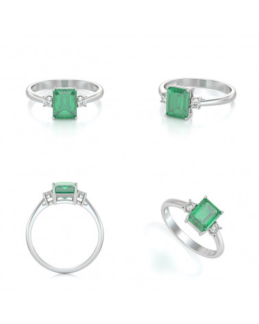 Vollansicht des THÉA Smaragd-Rings mit Diamanten	