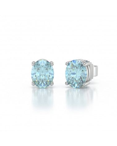 Boucles d'oreille Aigue-Marine Forme Ovale sur Argent 925 1.02grs ADEN - 3