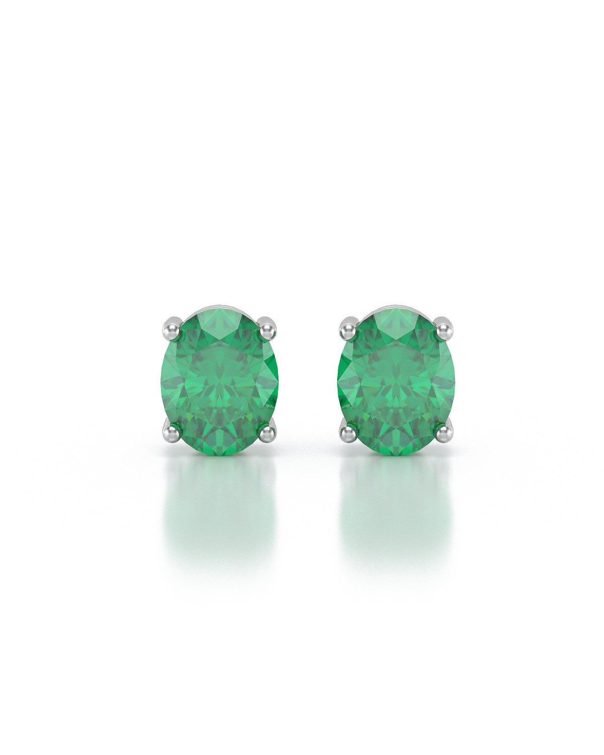 Oval Emerald Earrings in Sterling Silver 925