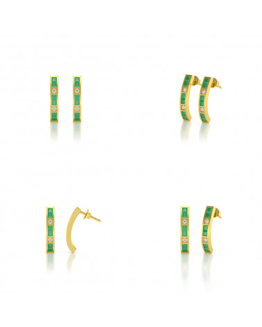 14K Gold Emerald Diamonds Earrings ADEN - 2