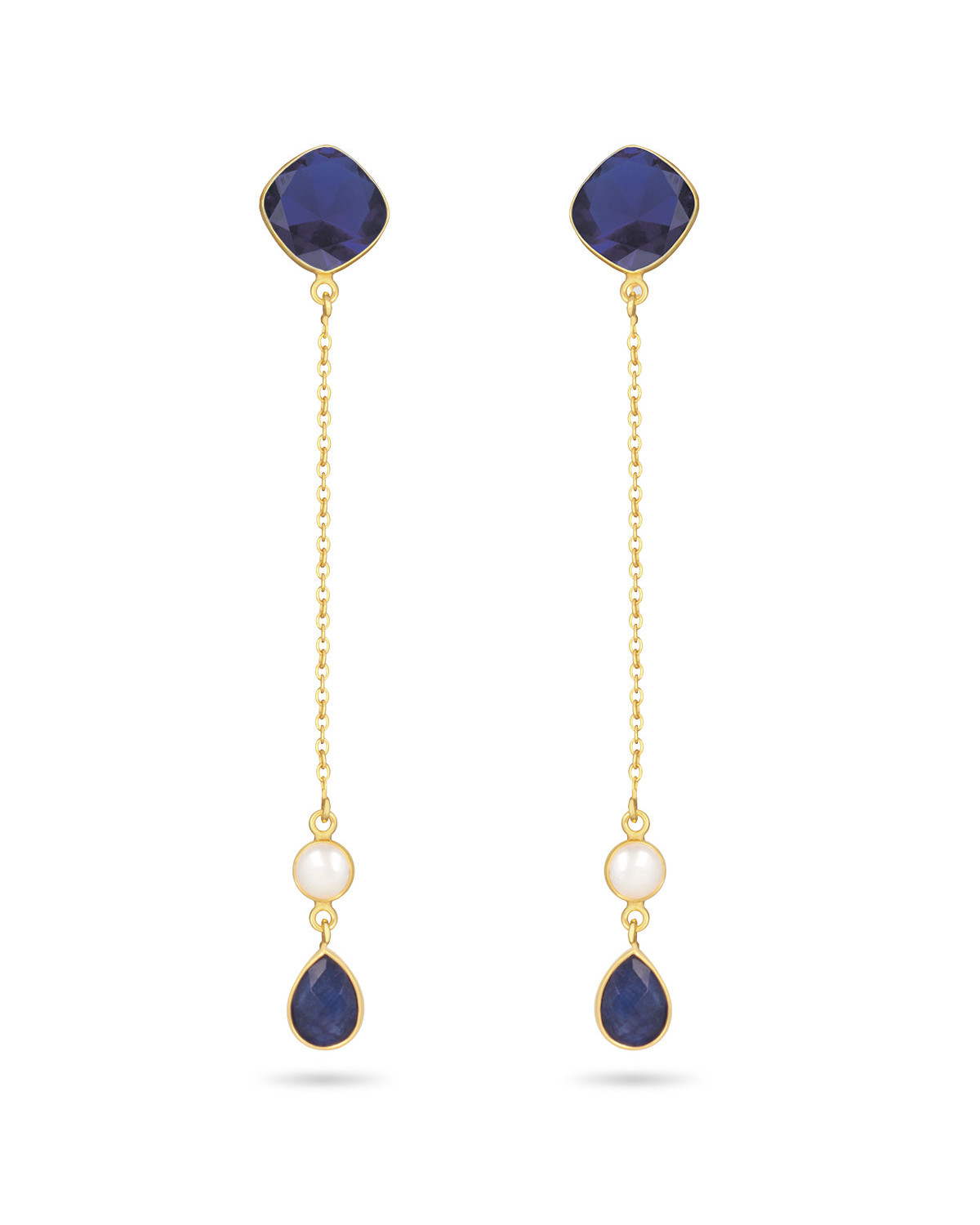 Gold Plated 925 Sterling Silver Sapphire Earrings