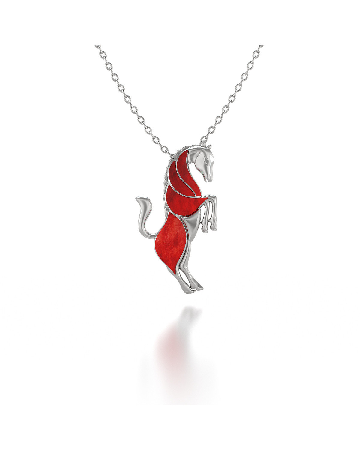 925 Sterling Silver Coral Horse Pendant ADEN - 1