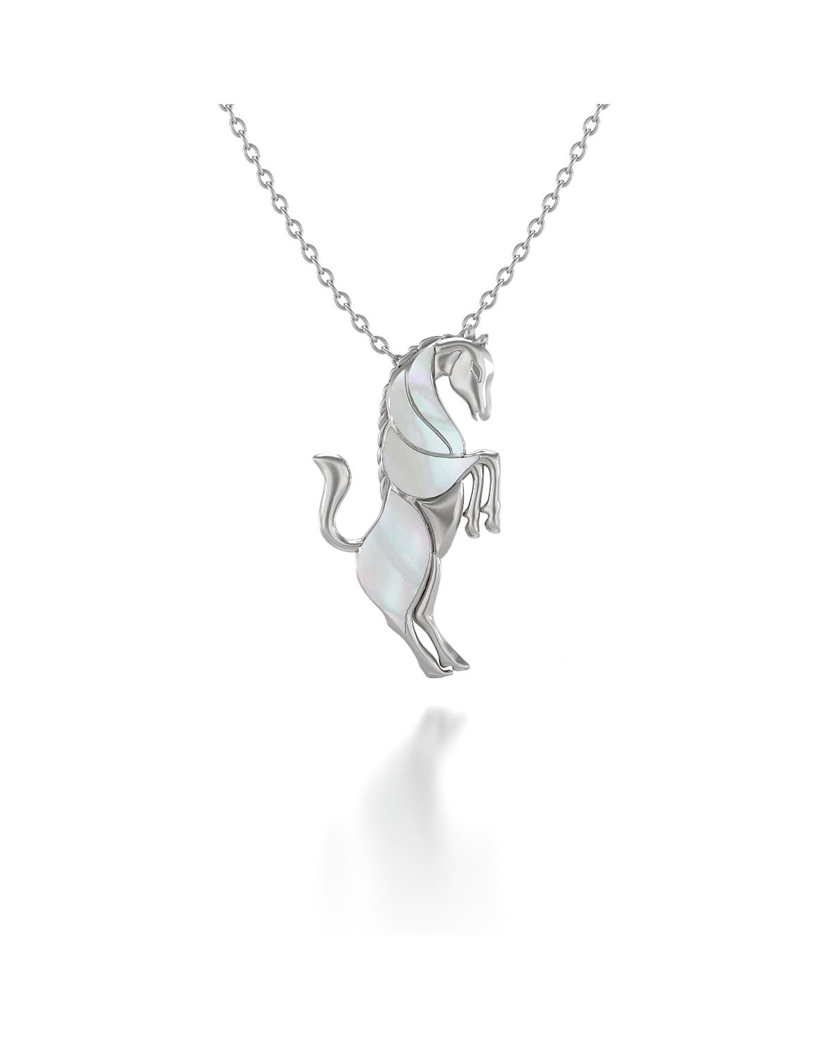 925 Sterling Silver White Mother of pearl Horse Pendant ADEN - 1