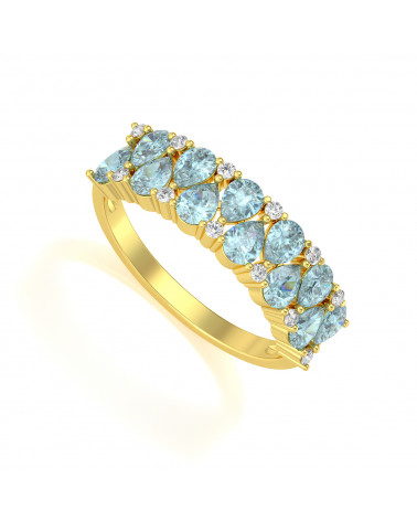 Bague Or Jaune Aigue-Marine et diamants 2.29grs ADEN - 1