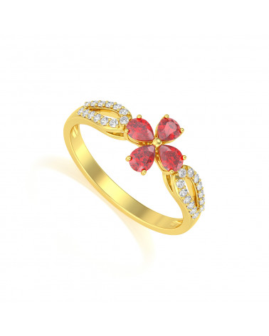 Bague Or Jaune Fleur Rubis et diamants 1.95grs ADEN - 1