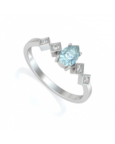 Bague Aigue-Marine et diamants sur Argent 925 1.296grs ADEN - 1
