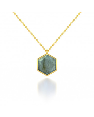 Gold Plated 925 Sterling Silver faceted Amazonite round shape Necklace ADEN - 1