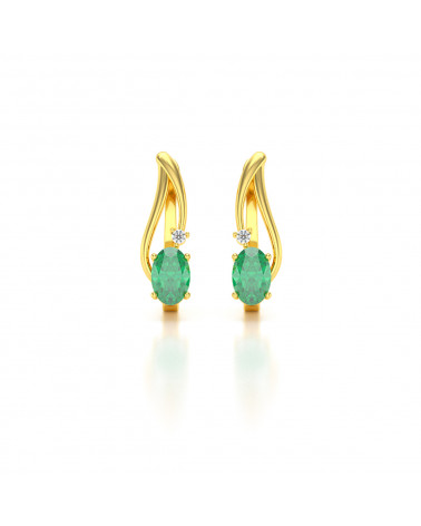 14K Gold Emerald Diamonds Earrings ADEN - 1