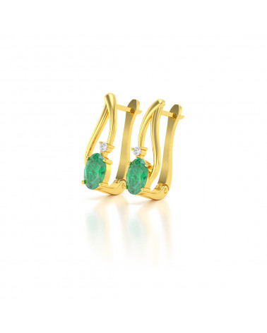 Orecchini in Oro 14K Smeraldo Diamanti ADEN - 3