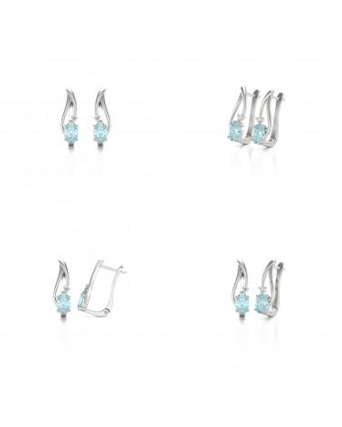 Boucles d'oreille Or Blanc Aigue-Marine et Diamant 1.914grs ADEN - 2
