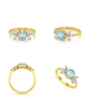 Gold Aquamarine Diamonds Ring ADEN - 2
