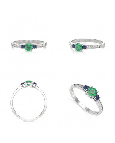 925 Silver Emerald Diamonds Ring ADEN - 2