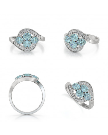 925 Silver Aquamarine Diamonds Ring