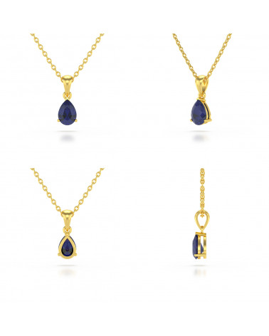 Collier pendentif Elsa en or jaune avec saphir vue sous différentes angles