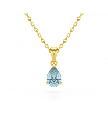 14K Gold Aquamarine Necklace Pendant Gold Chain included ADEN - 1