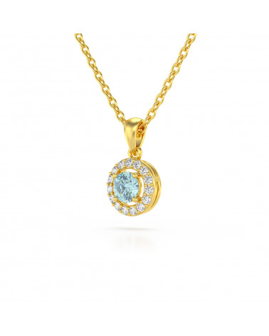 14K Gold Aquamarine Diamonds Necklace Pendant Gold Chain included ADEN - 3