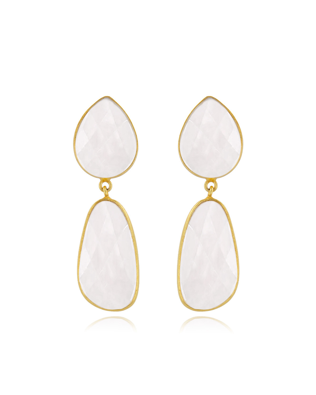 Gold Plated 925 Sterling Silver Faceted Moonstone Earrings