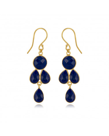 Boucles d'oreille Lapis-Lazuli facettées  argent 925-000 dorées à l'or fin