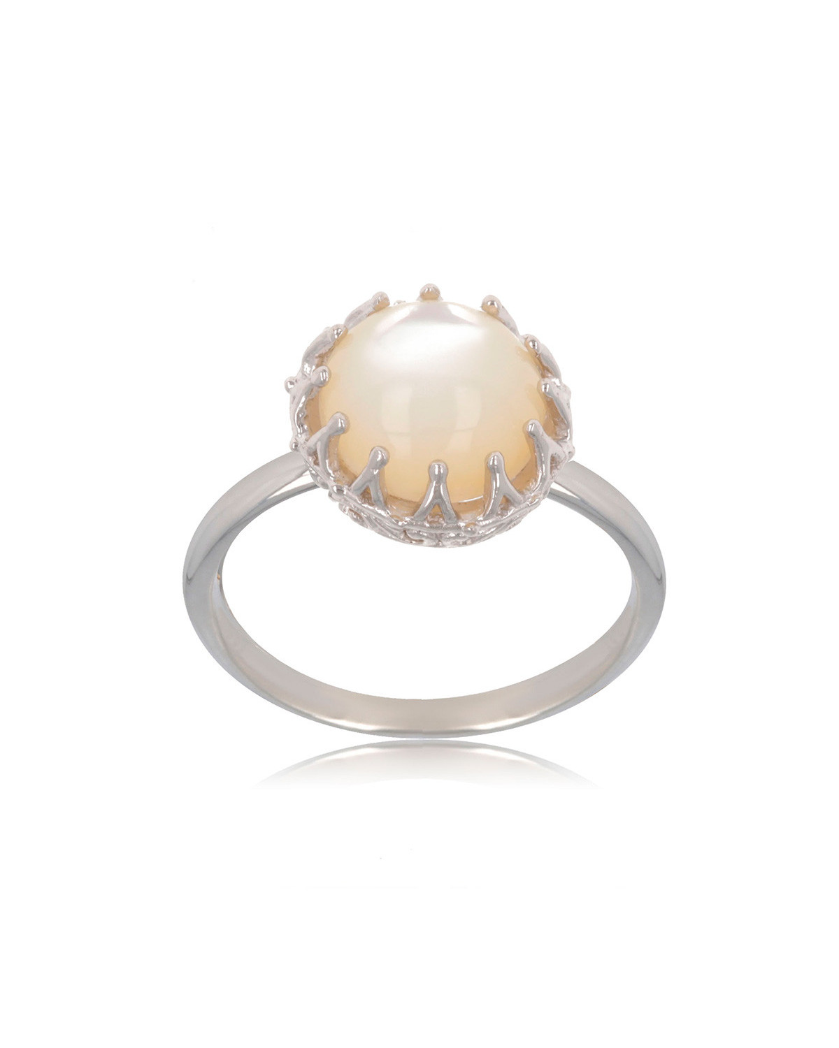 925 Sterling Silver White Mother-of-pearl Round Shape Ring