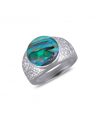 925 Sterling Silver Abalone Mother-of-pearl Round Shape Ring