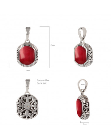 925 Sterling Silver Coral ethnic pendant