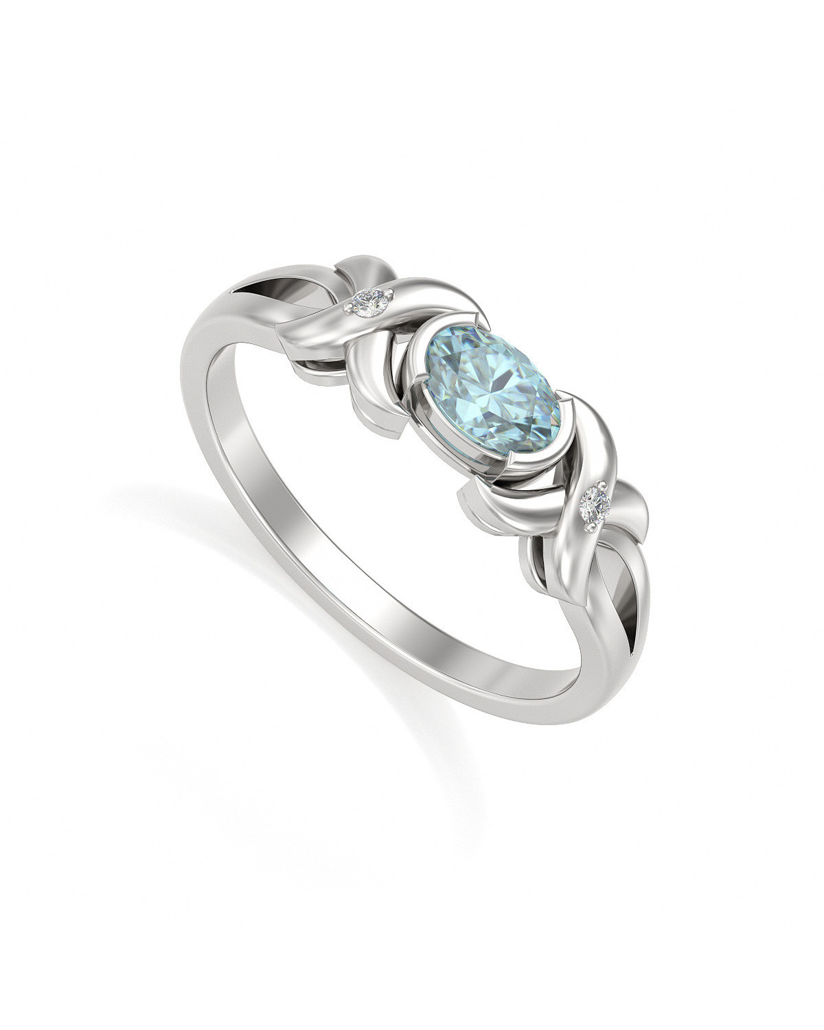 Aquamarine and Diamond Ring on Sterling Silver 925
