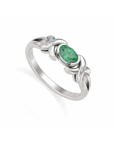 Bague en Émeraude Naturelle, Diamants et Argent 925 - SOLINE