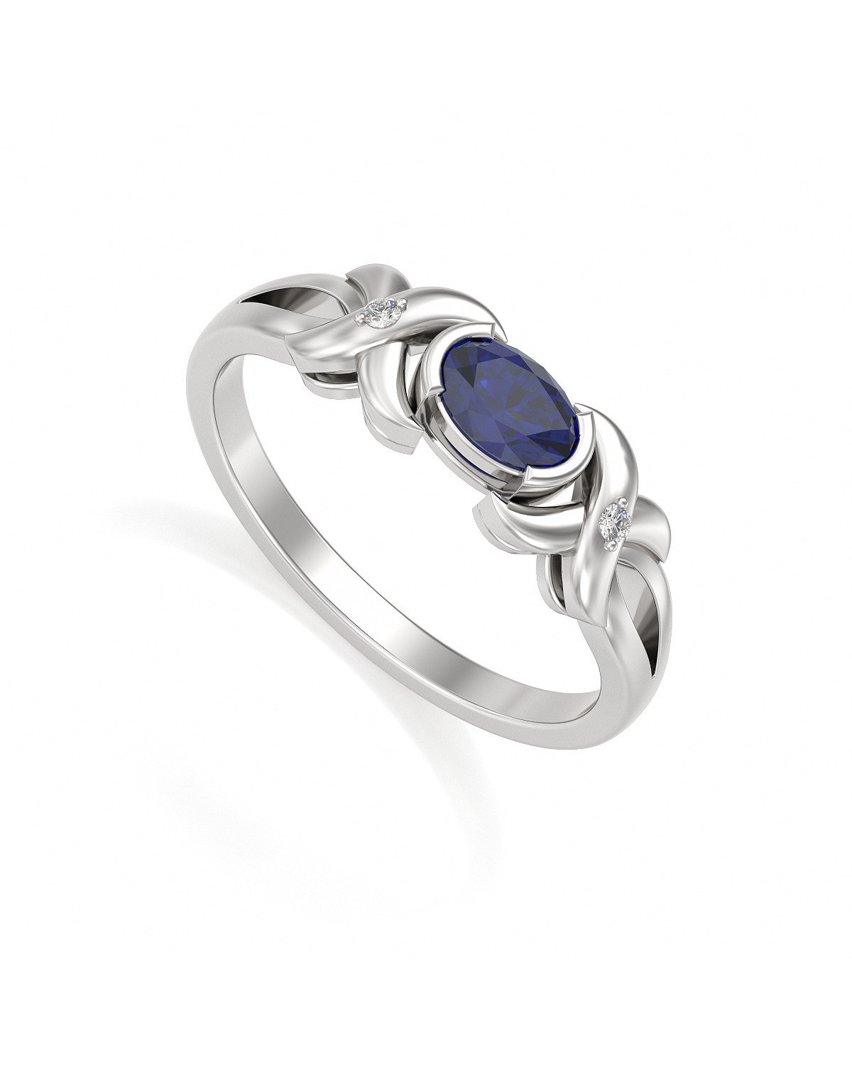 925 Sterling Silver Sapphire and Diamonds Ring
