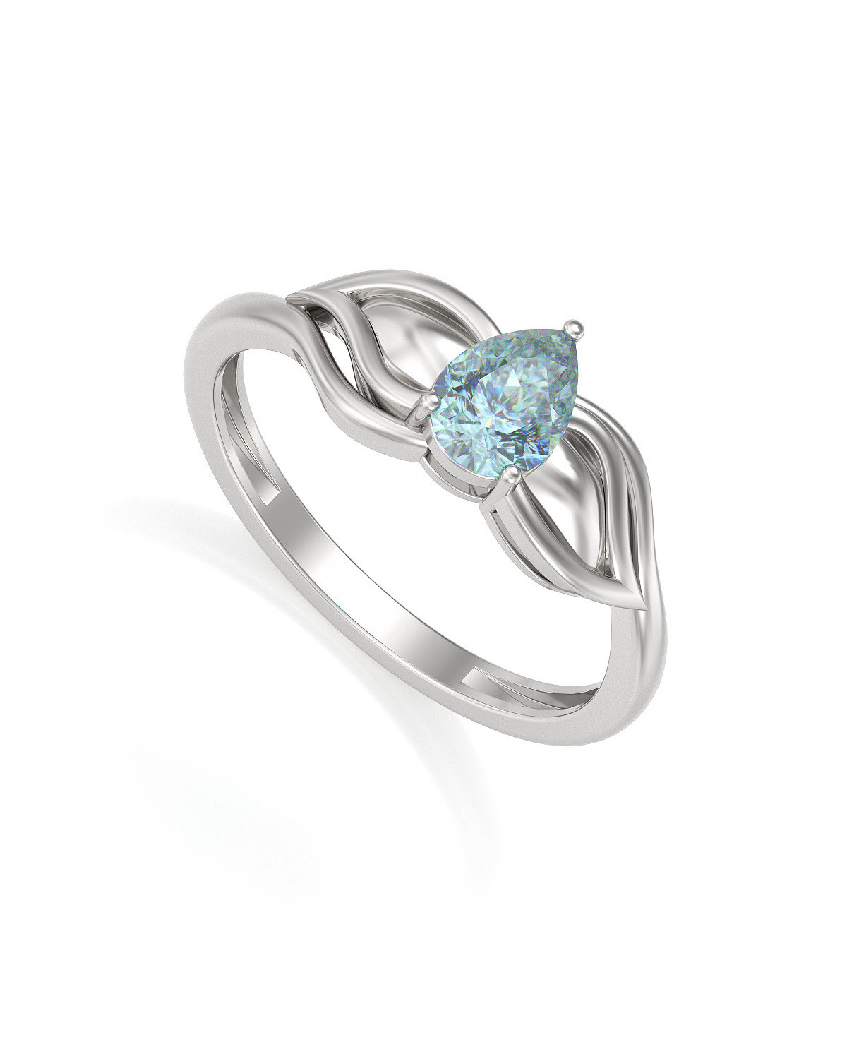 Bague Solitaire en Or Blanc et Aigue-Marine Taille Poire - ANDREA OR