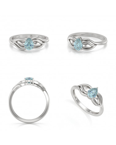 Bague en Or Blanc avec Aigue-Marine de 0,65 carat – Vue sous plusieurs angles
