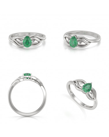 925 Sterling Silver Emerald pear shape ring