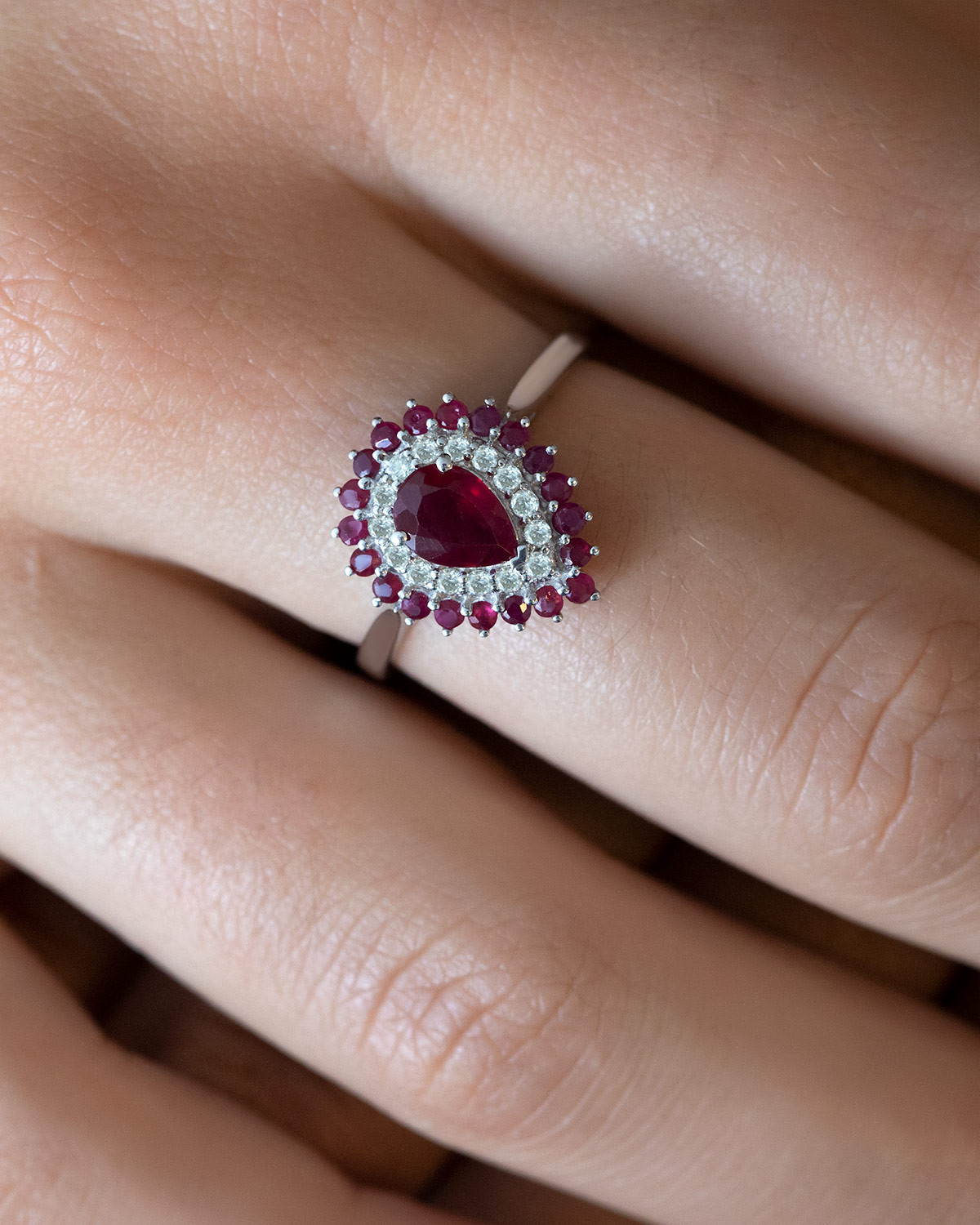 925 Silver Ruby Diamonds Ring