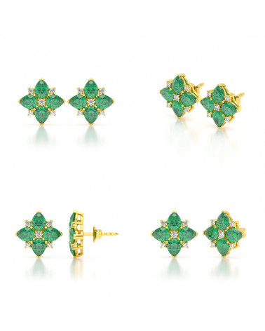 Orecchini in Oro 14K Smeraldo Diamanti