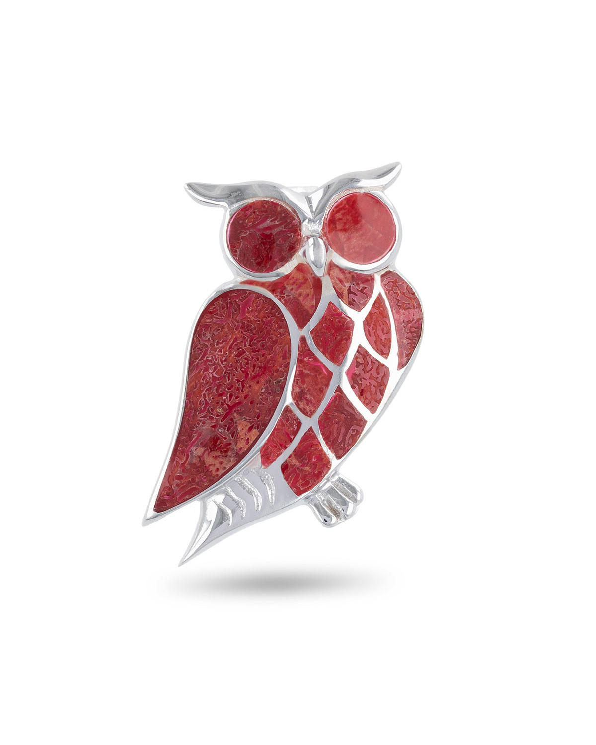 925 Sterling Silver Coral Owl Pendant