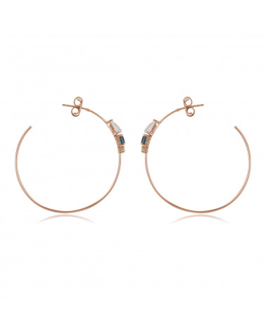 Orecchini a Cerchio in Argento 925 Placcati Oro Rosa 18 Carati con 3 Pietre - Aden
