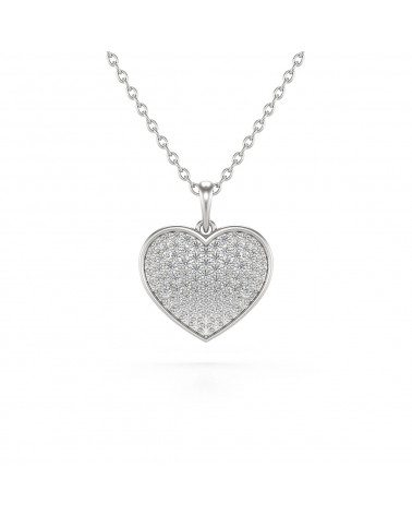 Collier Pendentif Coeur Or Blanc Diamant Chaine Or incluse 1.862grs