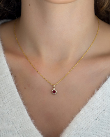 14K Gold Ruby Diamonds Necklace Pendant Gold Chain included