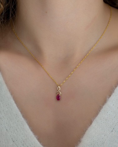 Collier Pendentif Or Jaune Rubis Chaine Or incluse 0.85grs