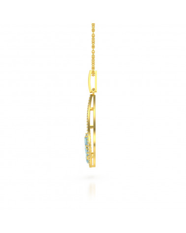 14K Gold Aquamarine Diamonds Necklace Pendant Gold Chain included