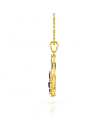 Collar Colgante de Oro 14K Zafiro y Diamantes Cadena Oro incluida