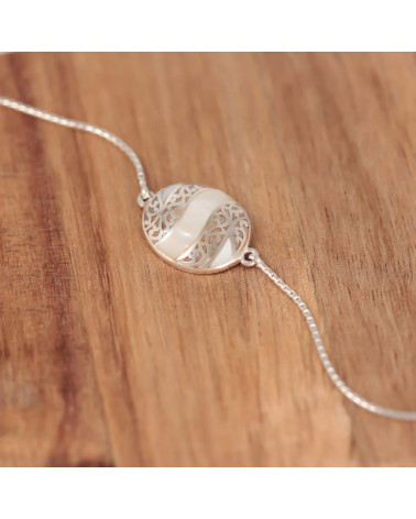 925 Sterling Silver White Mother-of-pearl Oval Shape Bracelet