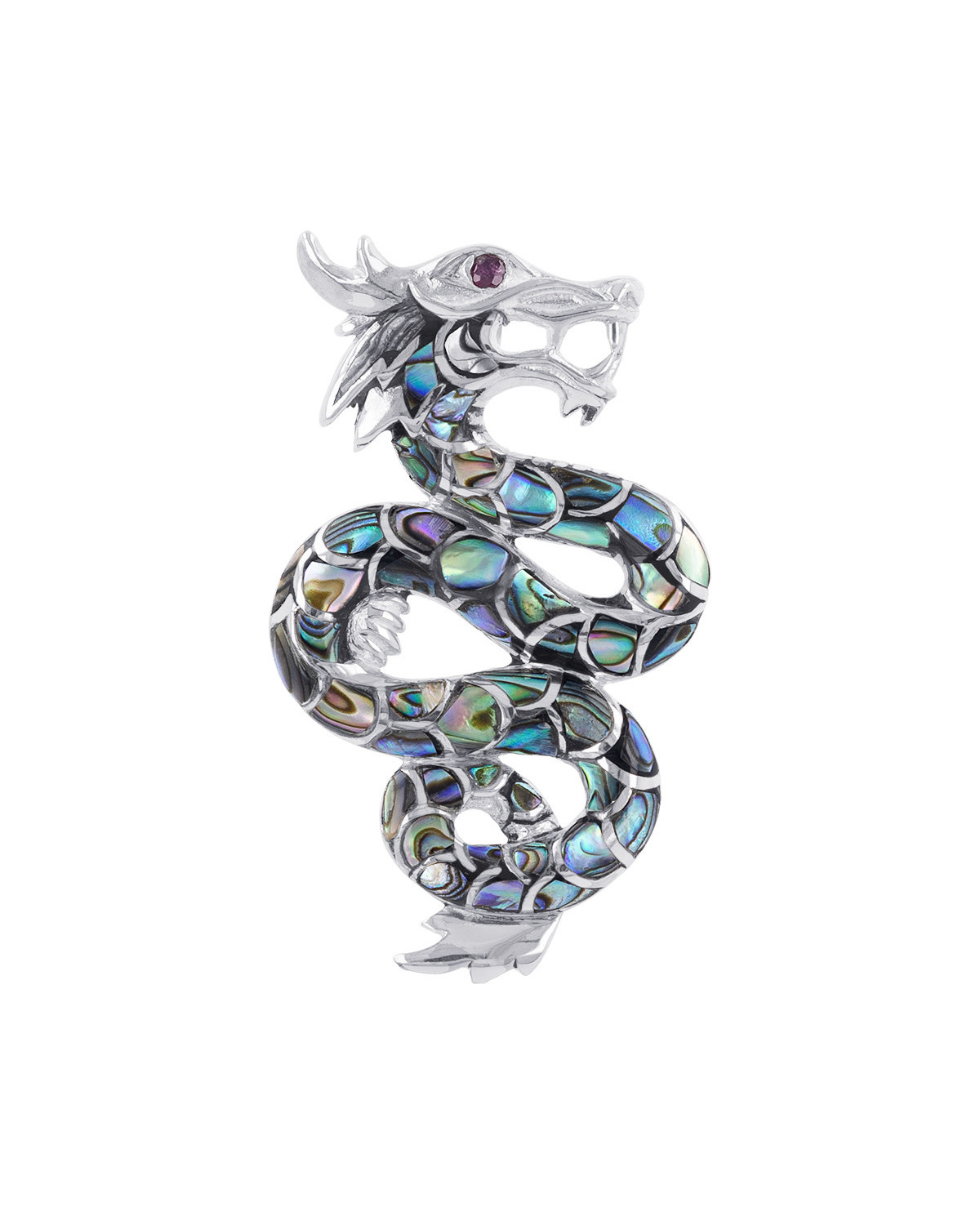 Dragon Pendant in 925 Silver and Abalone with Silver Chain