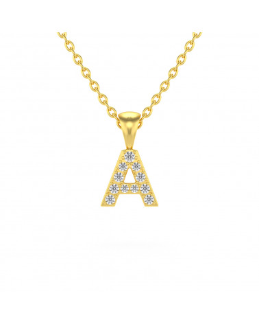 Collier Pendentif Lettre A Or Jaune Diamant Chaine Or incluse 0.72grs