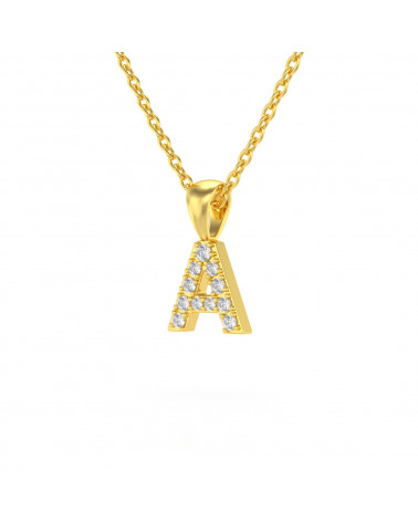 Collier Pendentif Lettre A Or Jaune Diamant Chaine Or incluse 0.72grs