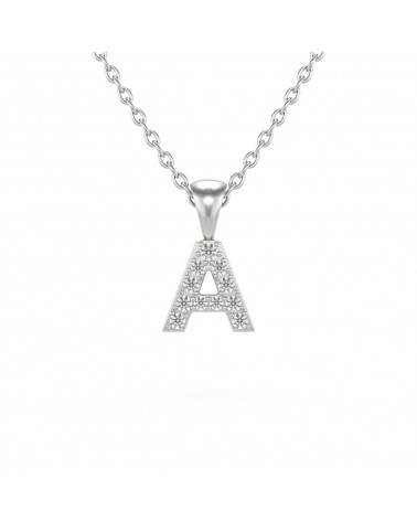 Collier Pendentif Lettre A Diamant Chaine Argent 925 incluse 0.72grs