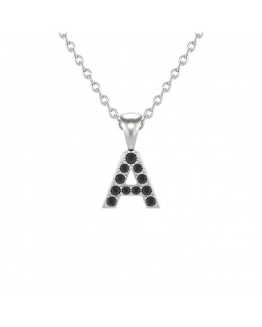 Collier Pendentif Lettre A Diamant Noir Chaine Argent 925 incluse 0.72grs
