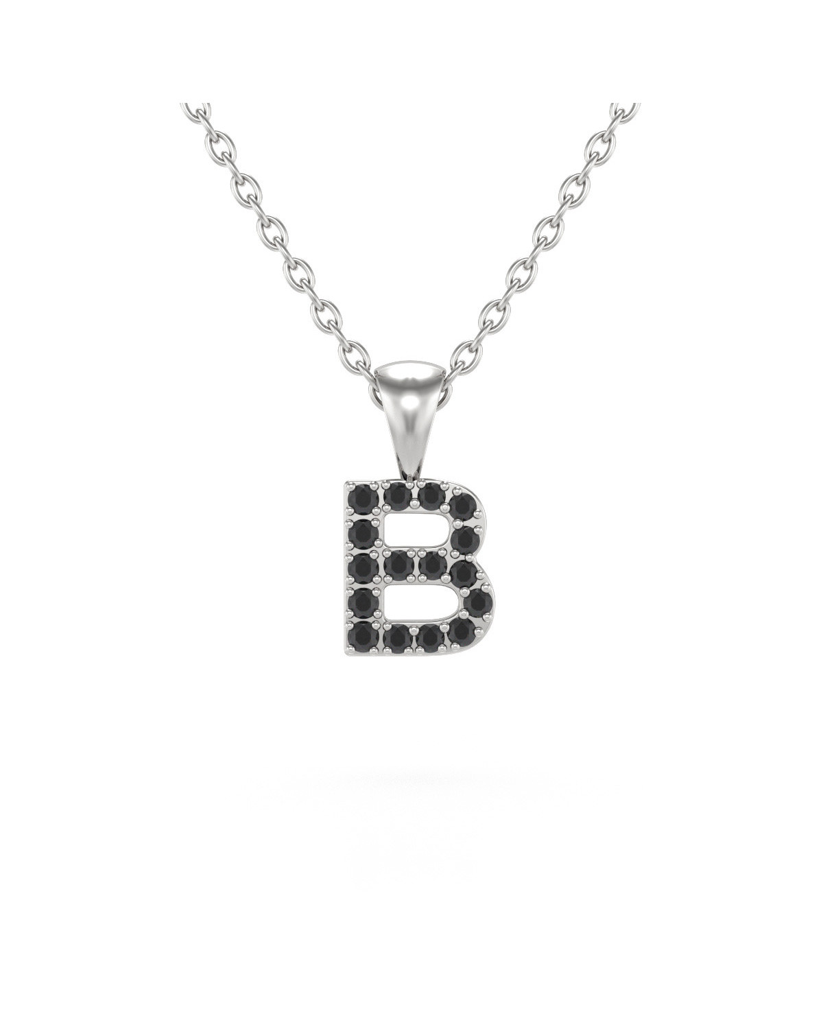 Collier Pendentif Lettre B Diamant Noir Chaine Argent 925 incluse 0.72grs
