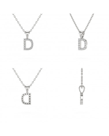 Collier Pendentif Lettre D Diamant Chaine Argent 925 incluse 0.72grs