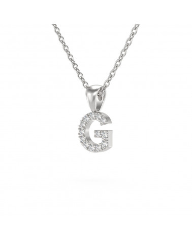 Collier Pendentif Lettre G Or Blanc Diamant Chaine Or incluse 0.72grs