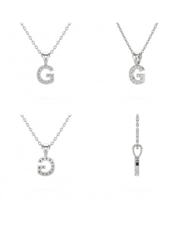 Collier Pendentif Lettre G Diamant Chaine Argent 925 incluse 0.72grs